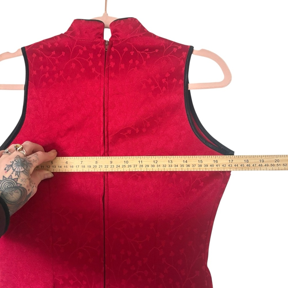 Vintage Red Qipao Mandarin Collar Mini Dress Frog Closures Sz Medium Made In USA - Picture 7 of 15